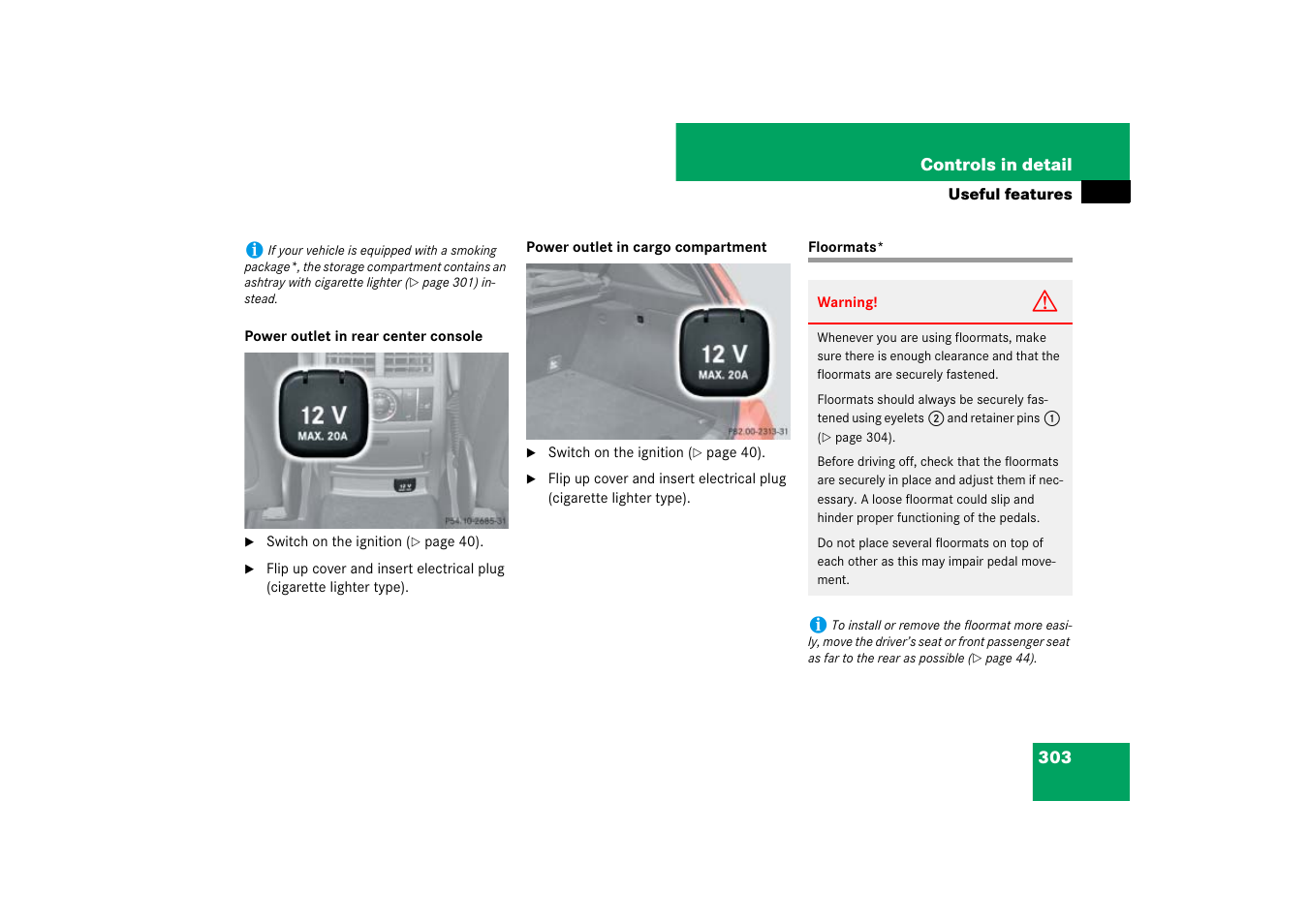 Floormats, Compartment | Mercedes-Benz M-Class 2007 Owners Manual User Manual | Page 304 / 585
