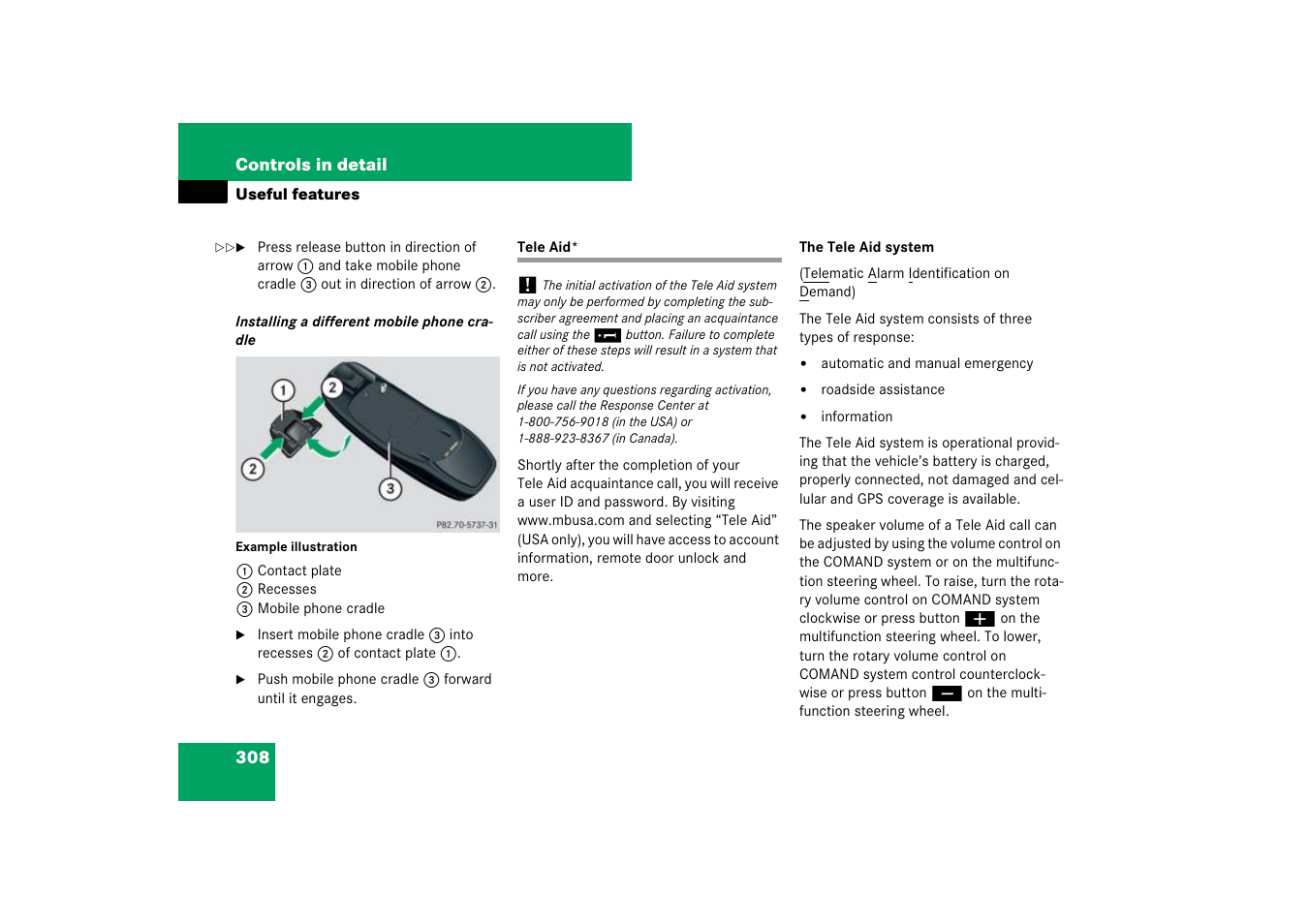 Tele aid | Mercedes-Benz M-Class 2007 Owners Manual User Manual | Page 309 / 585