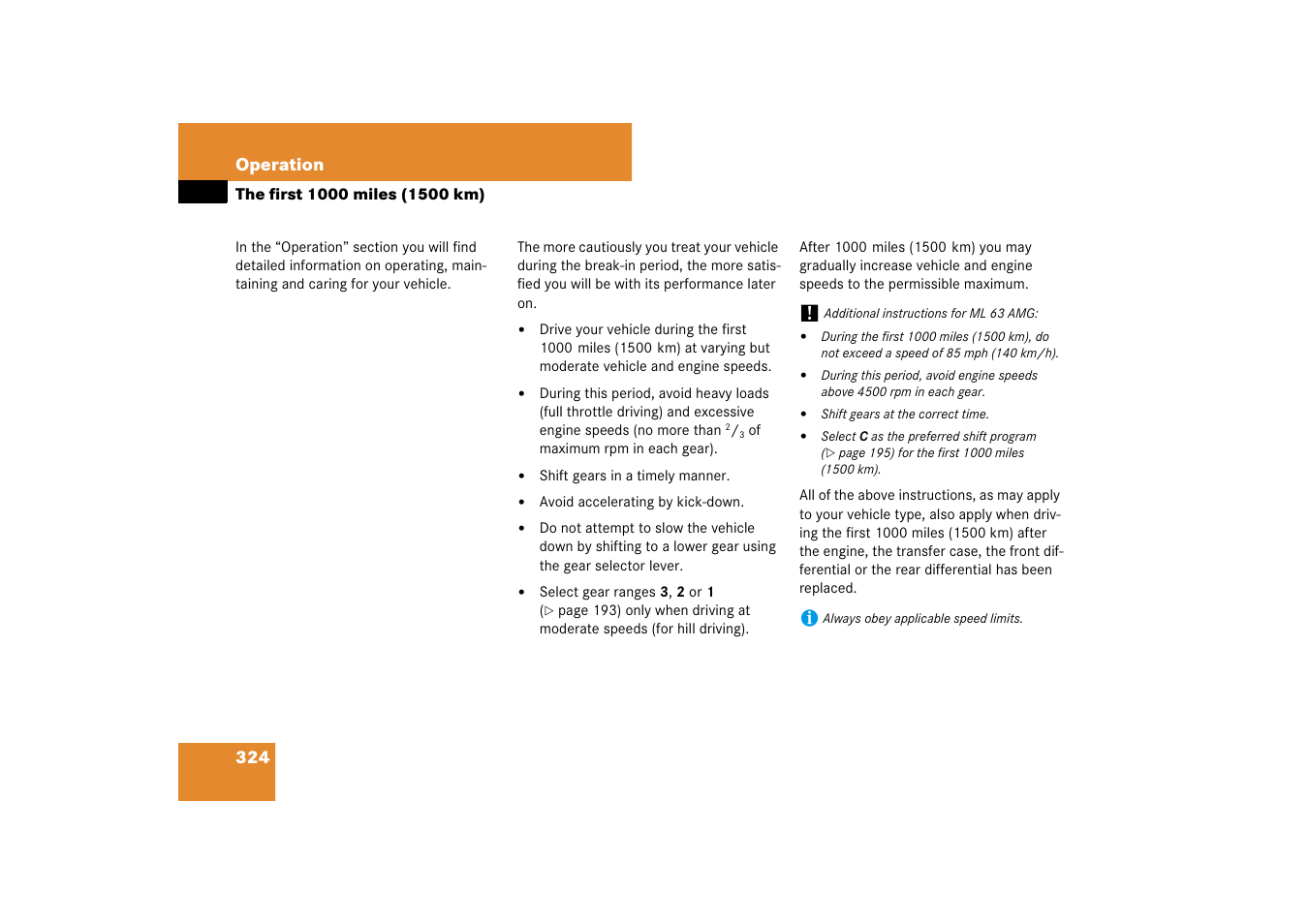 The first 1000 miles (1500 km) | Mercedes-Benz M-Class 2007 Owners Manual User Manual | Page 325 / 585