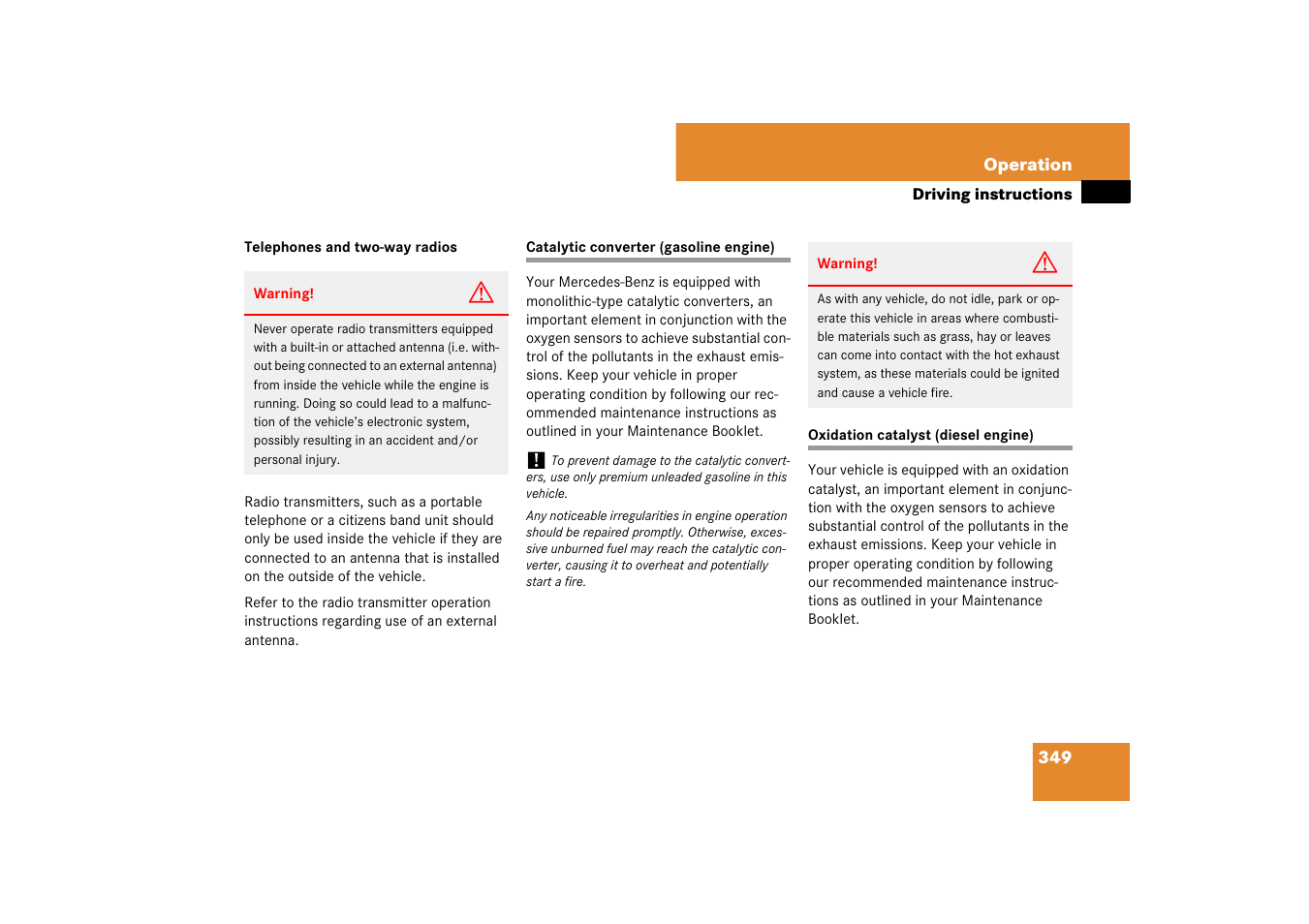 Catalytic converter (gasoline engine), Oxidation catalyst (diesel engine) | Mercedes-Benz M-Class 2007 Owners Manual User Manual | Page 350 / 585