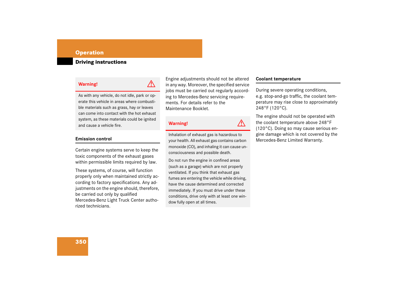 Emission control, Coolant:temperature, Emission control coolant temperature | Mercedes-Benz M-Class 2007 Owners Manual User Manual | Page 351 / 585