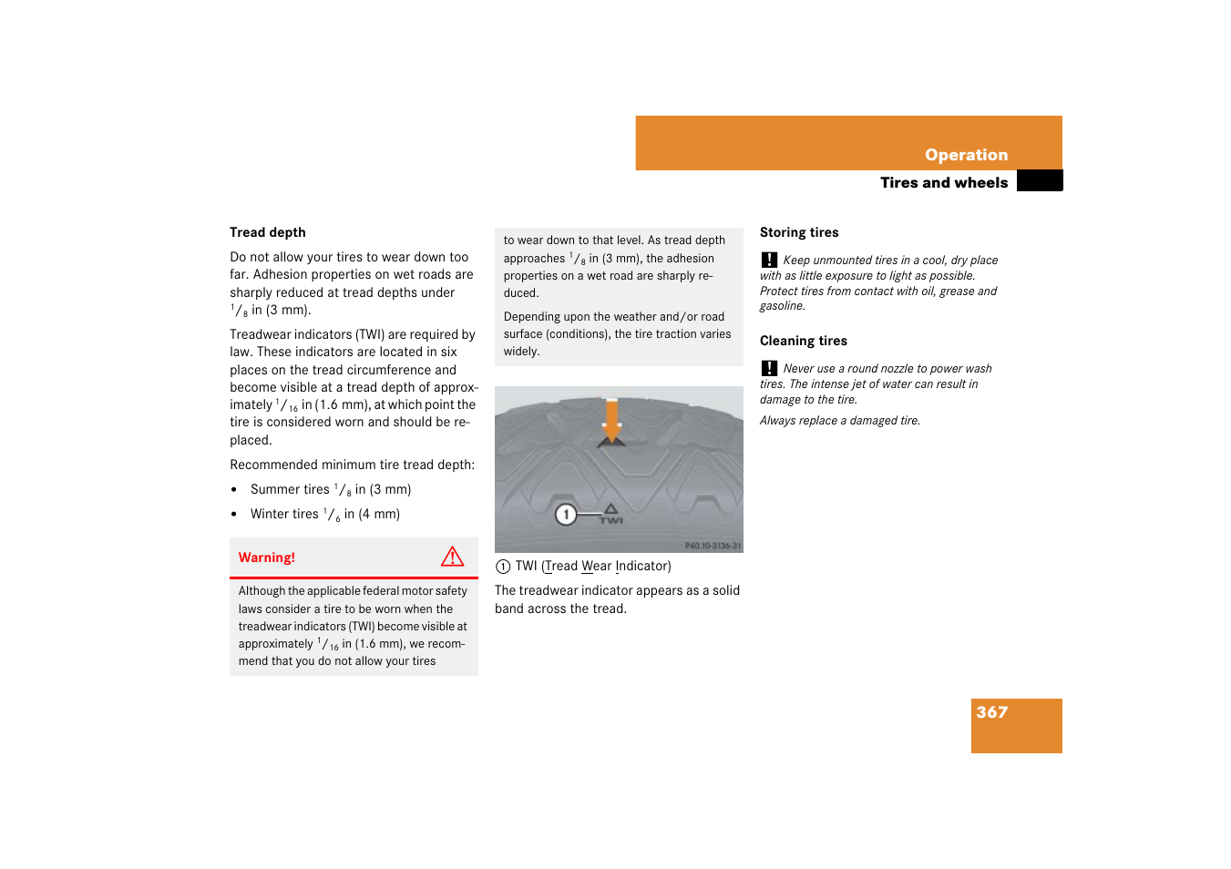 Excessive treadwear | Mercedes-Benz M-Class 2007 Owners Manual User Manual | Page 368 / 585