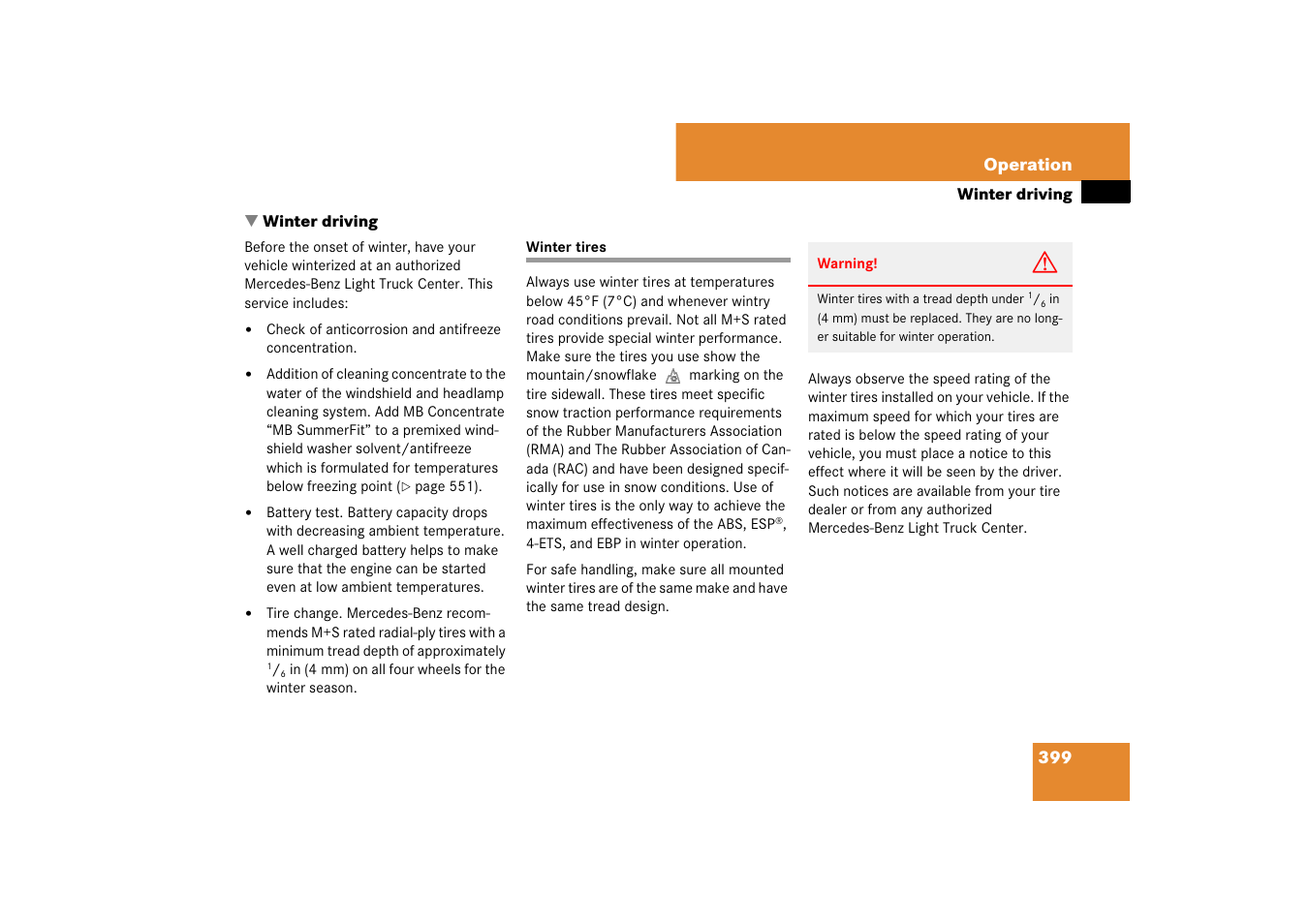 Winter driving, Winter driving:tires, Winter tires | Res, see “winter tires, See “winter driving | Mercedes-Benz M-Class 2007 Owners Manual User Manual | Page 400 / 585