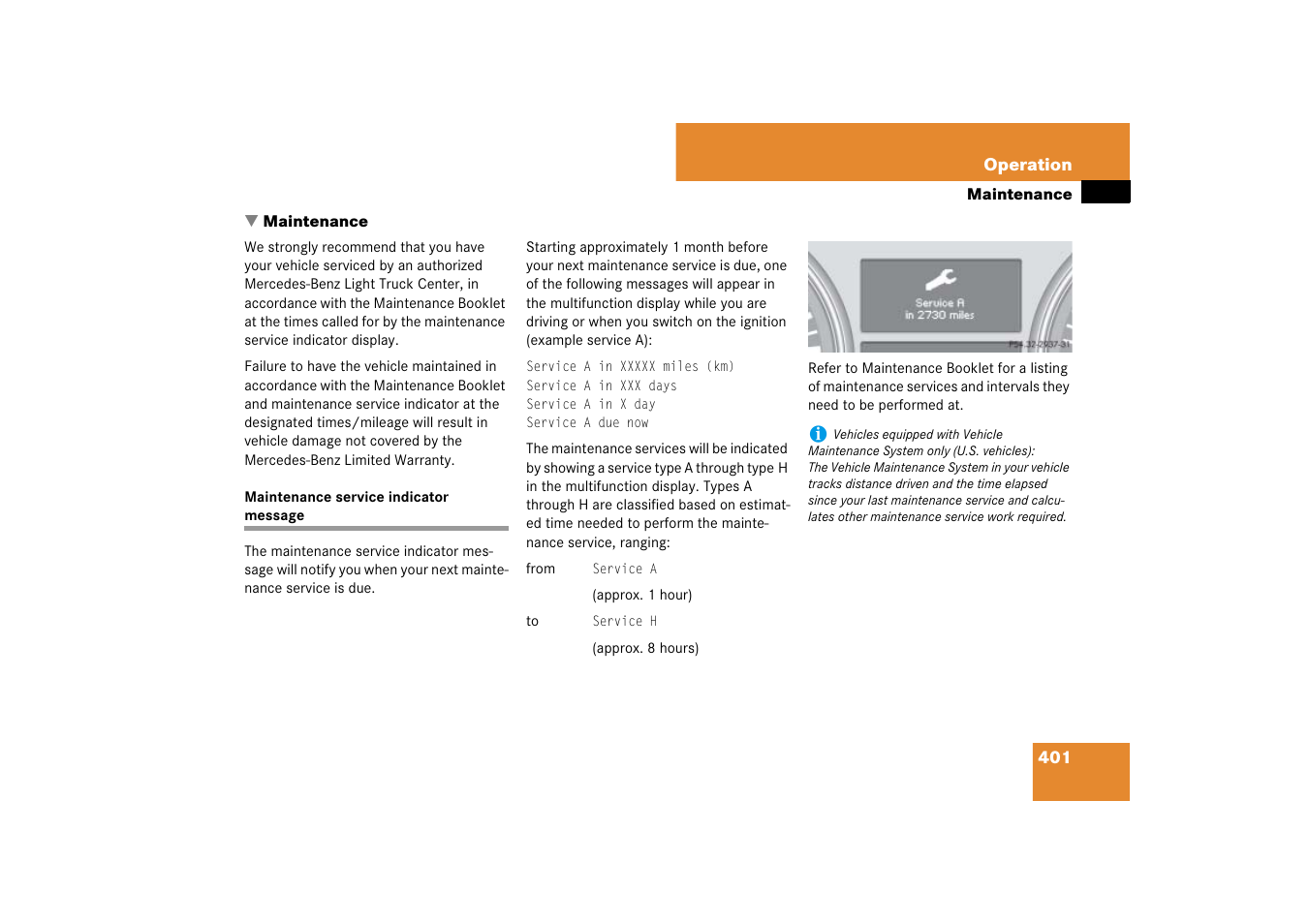 Maintenance:service indicator message, Maintenance, Maintenance service indicator message | Mercedes-Benz M-Class 2007 Owners Manual User Manual | Page 402 / 585
