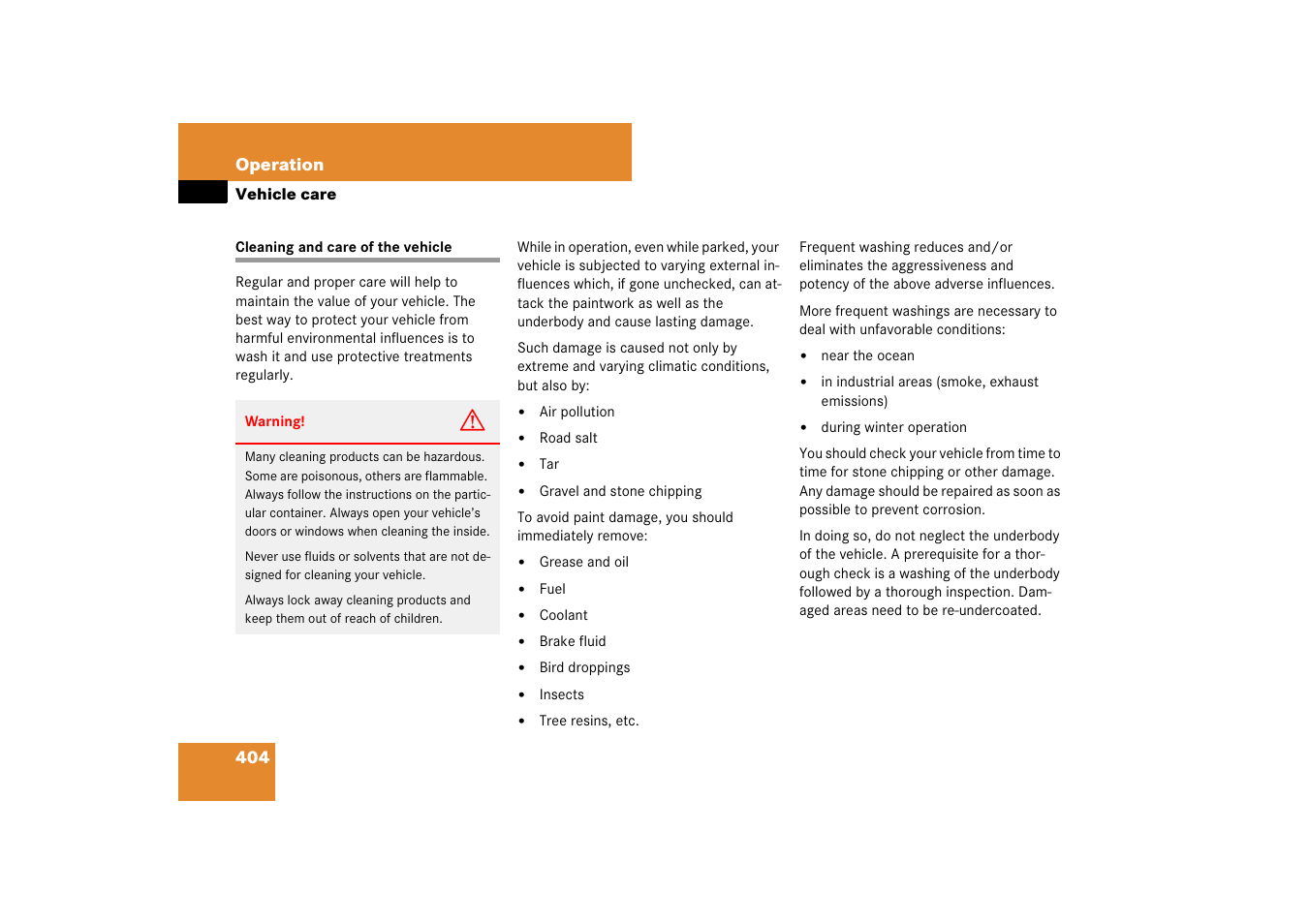 Vehicle:care, Vehicle care, Cleaning and care of the vehicle | Mercedes-Benz M-Class 2007 Owners Manual User Manual | Page 405 / 585