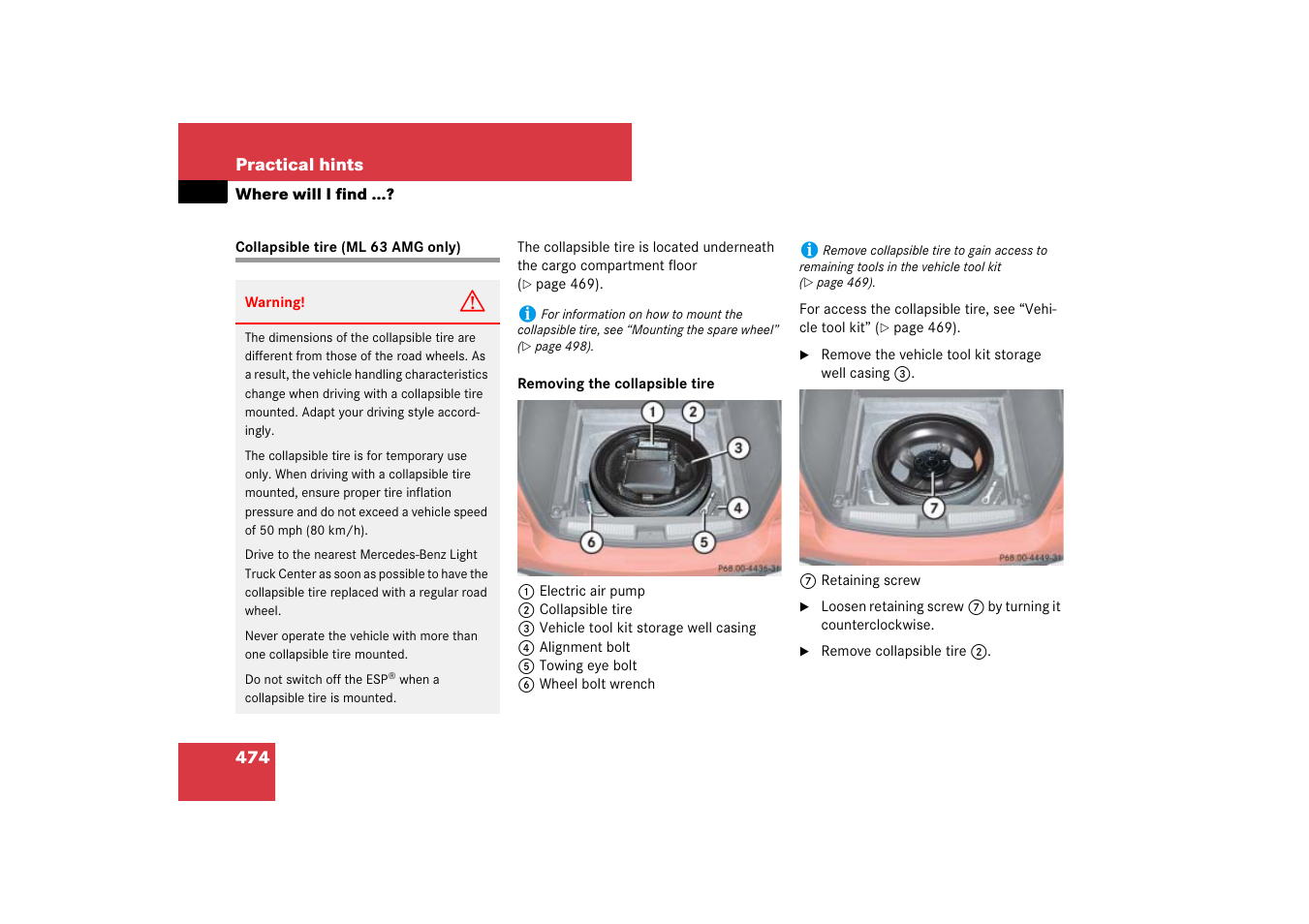 Collapsible tire (ml 63 amg only) | Mercedes-Benz M-Class 2007 Owners Manual User Manual | Page 475 / 585