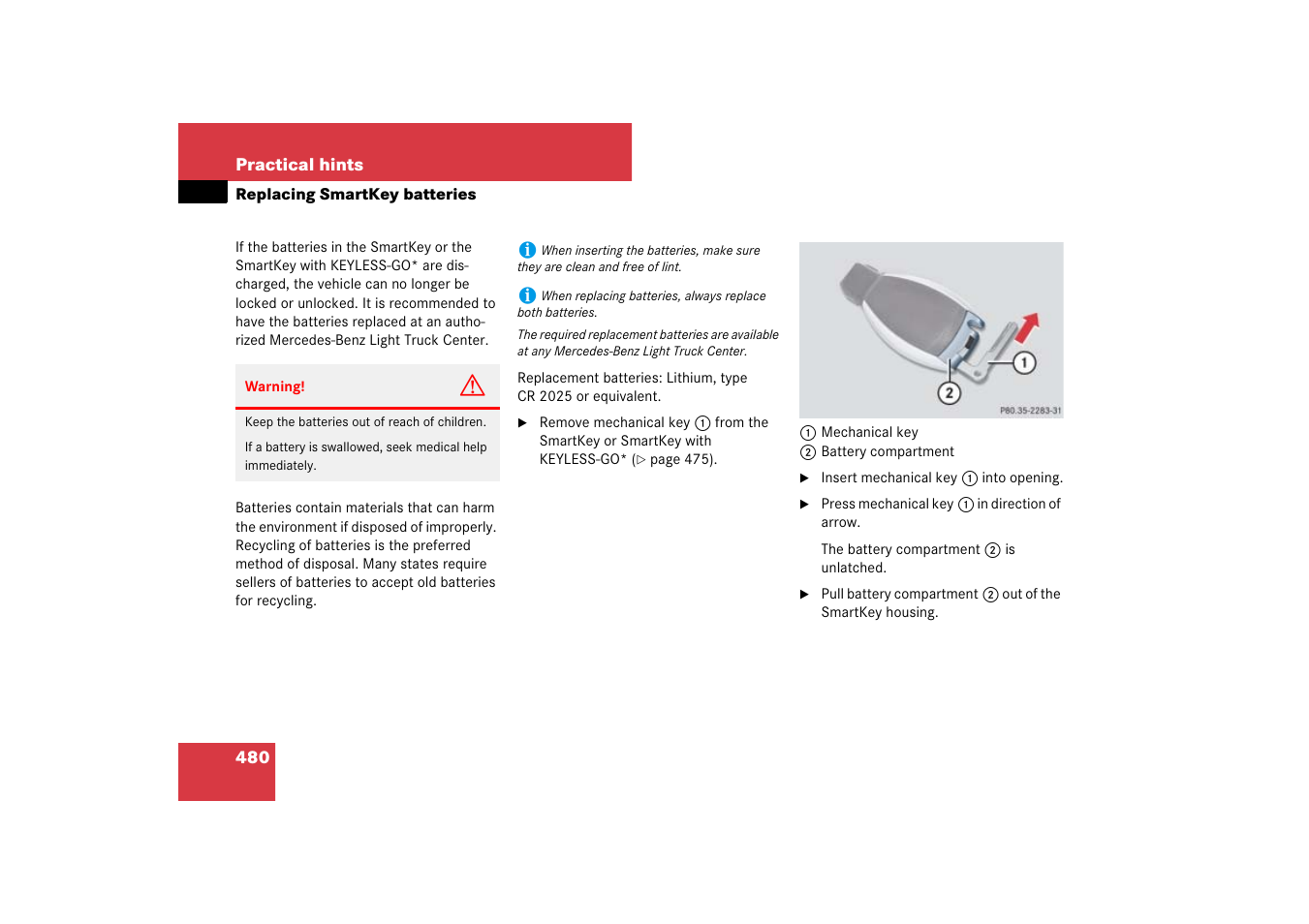 Batteries, smartkey:replacing, Replacing smartkey batteries, Ries | Batteries | Mercedes-Benz M-Class 2007 Owners Manual User Manual | Page 481 / 585