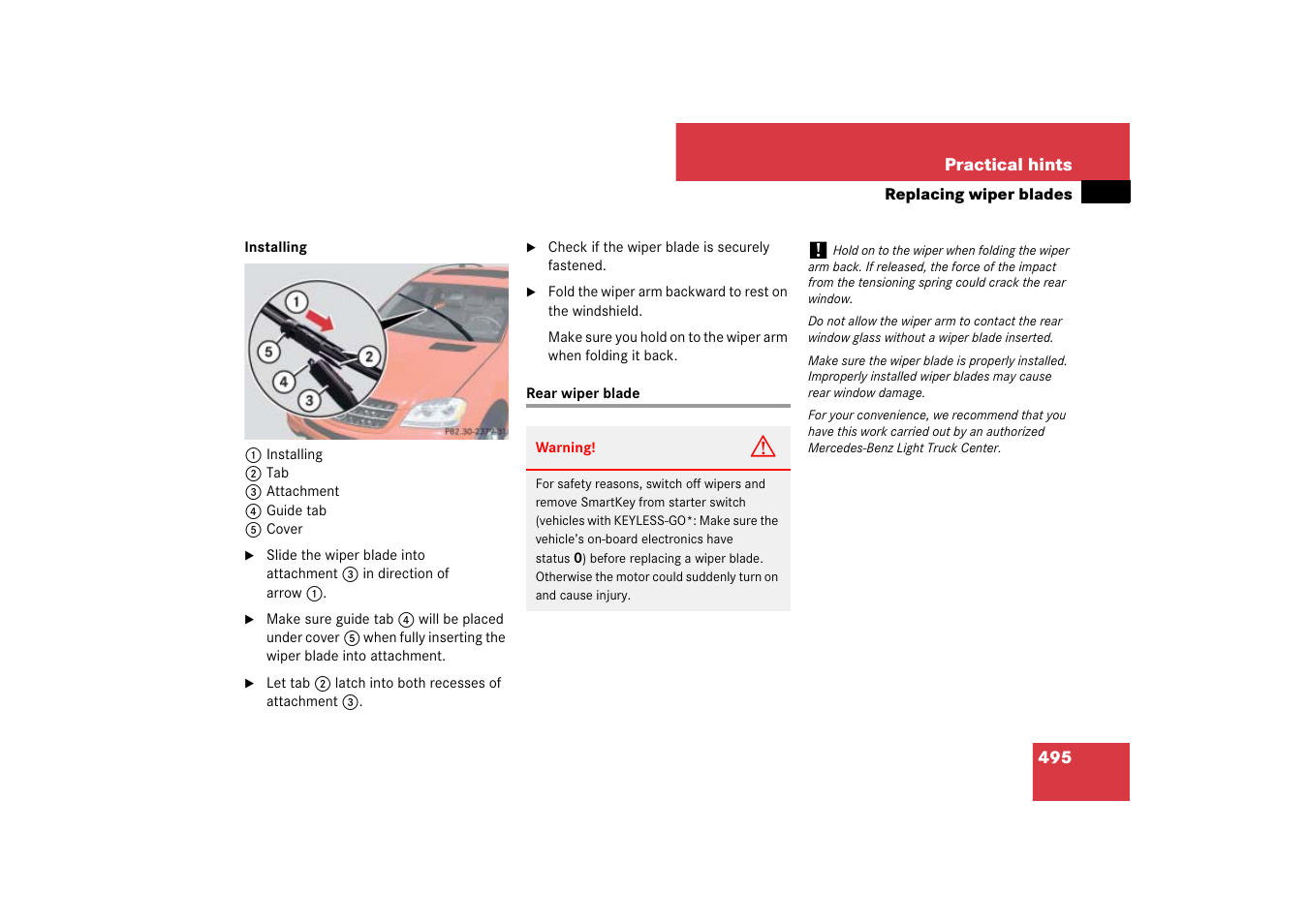 Rear wiper blade | Mercedes-Benz M-Class 2007 Owners Manual User Manual | Page 496 / 585