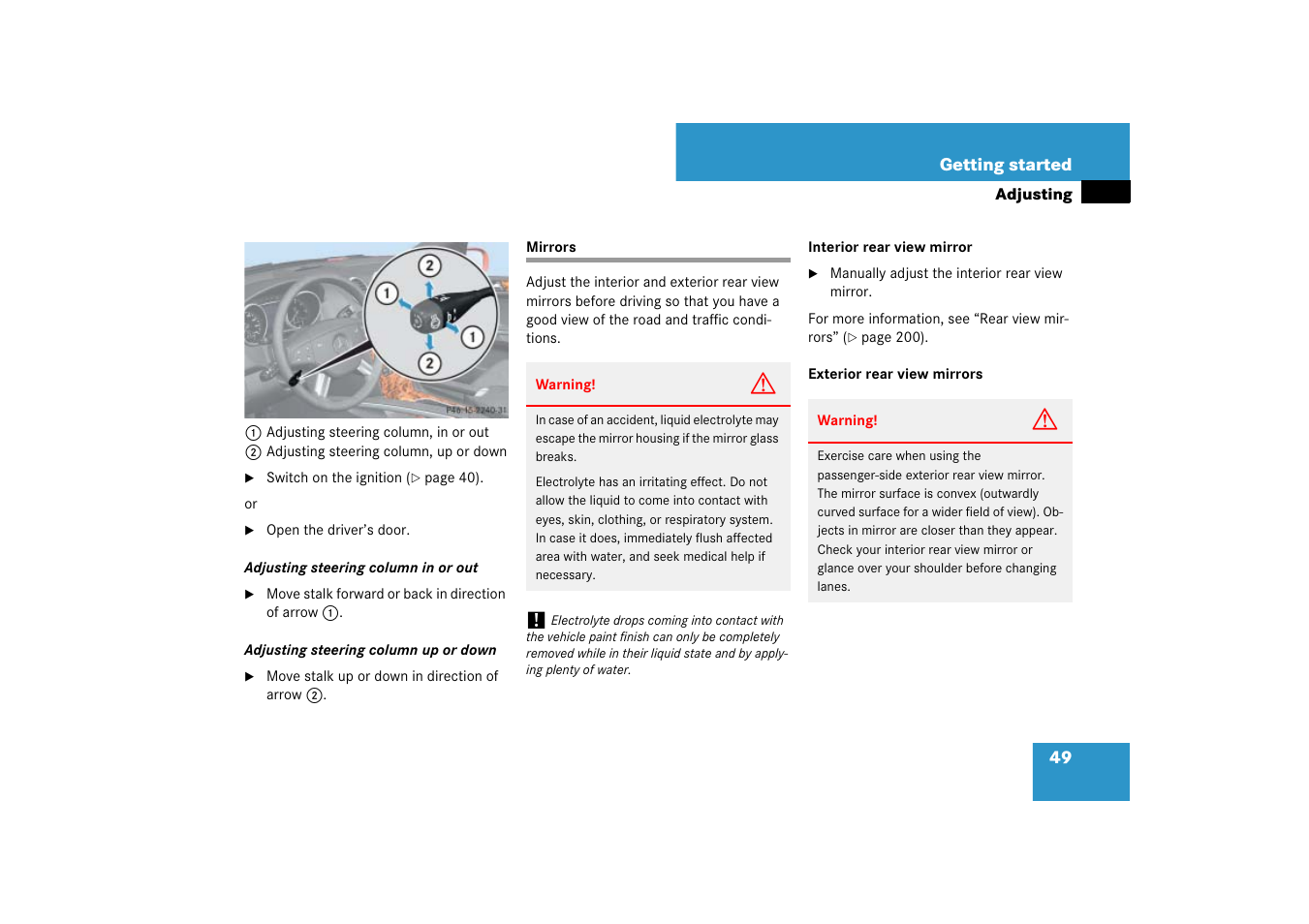 Mirrors:adjusting, Mirrors | Mercedes-Benz M-Class 2007 Owners Manual User Manual | Page 50 / 585