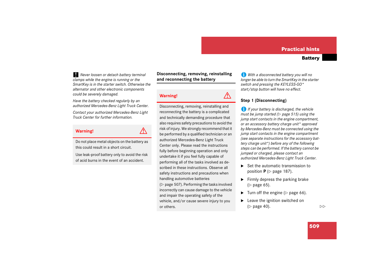 Battery, vehicle:disconnecting and connecting | Mercedes-Benz M-Class 2007 Owners Manual User Manual | Page 510 / 585