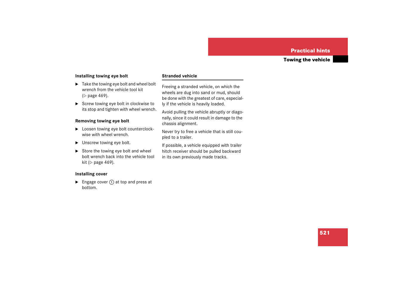 Towing the vehicle, Stranded vehicle | Mercedes-Benz M-Class 2007 Owners Manual User Manual | Page 522 / 585