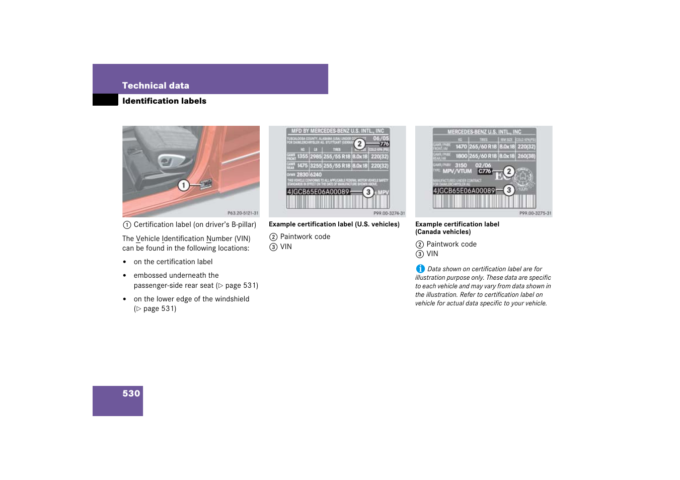 Identification labels | Mercedes-Benz M-Class 2007 Owners Manual User Manual | Page 531 / 585