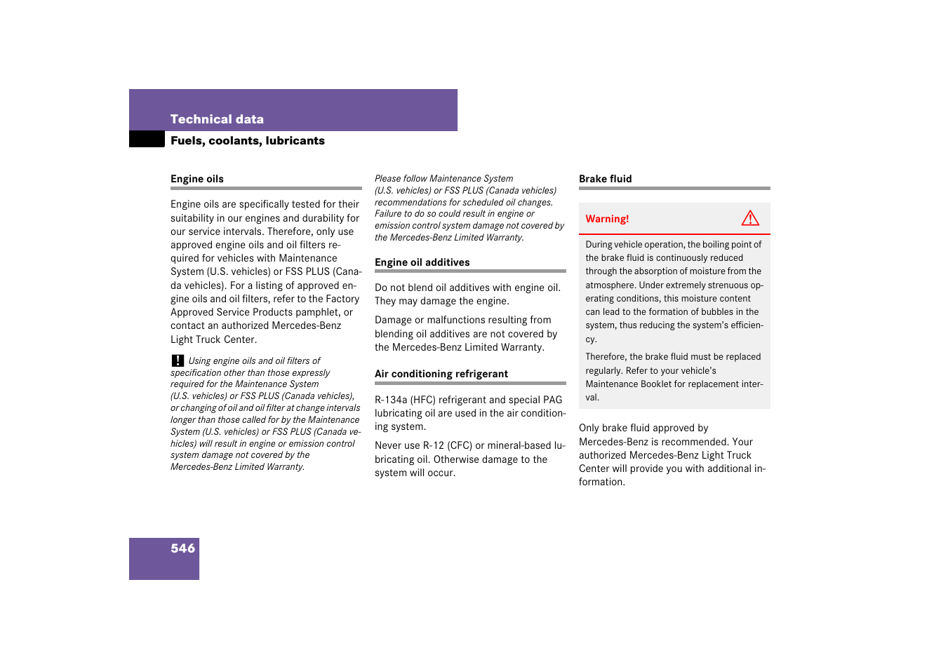 Fluids:engine oil, Engine oil:additives, Air conditioning refrigerant | Brake fluid, See “brake fluid | Mercedes-Benz M-Class 2007 Owners Manual User Manual | Page 547 / 585