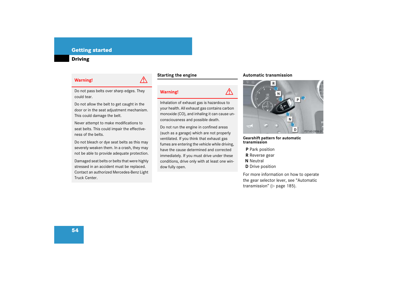 Automatic transmission:starting the engine, Starting the engine, Start the engine | Mercedes-Benz M-Class 2007 Owners Manual User Manual | Page 55 / 585
