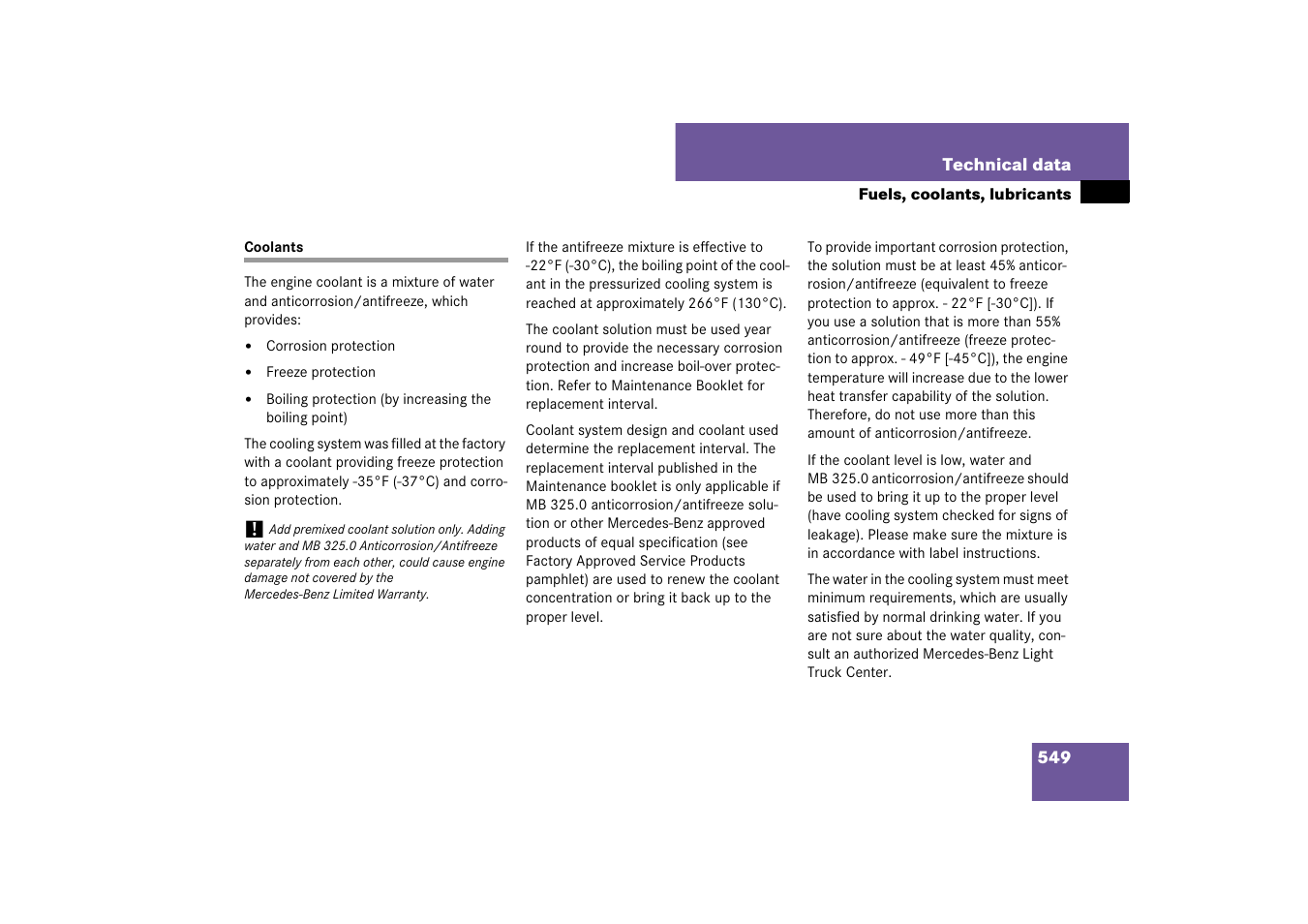 Fluids:engine coolant, Coolants | Mercedes-Benz M-Class 2007 Owners Manual User Manual | Page 550 / 585