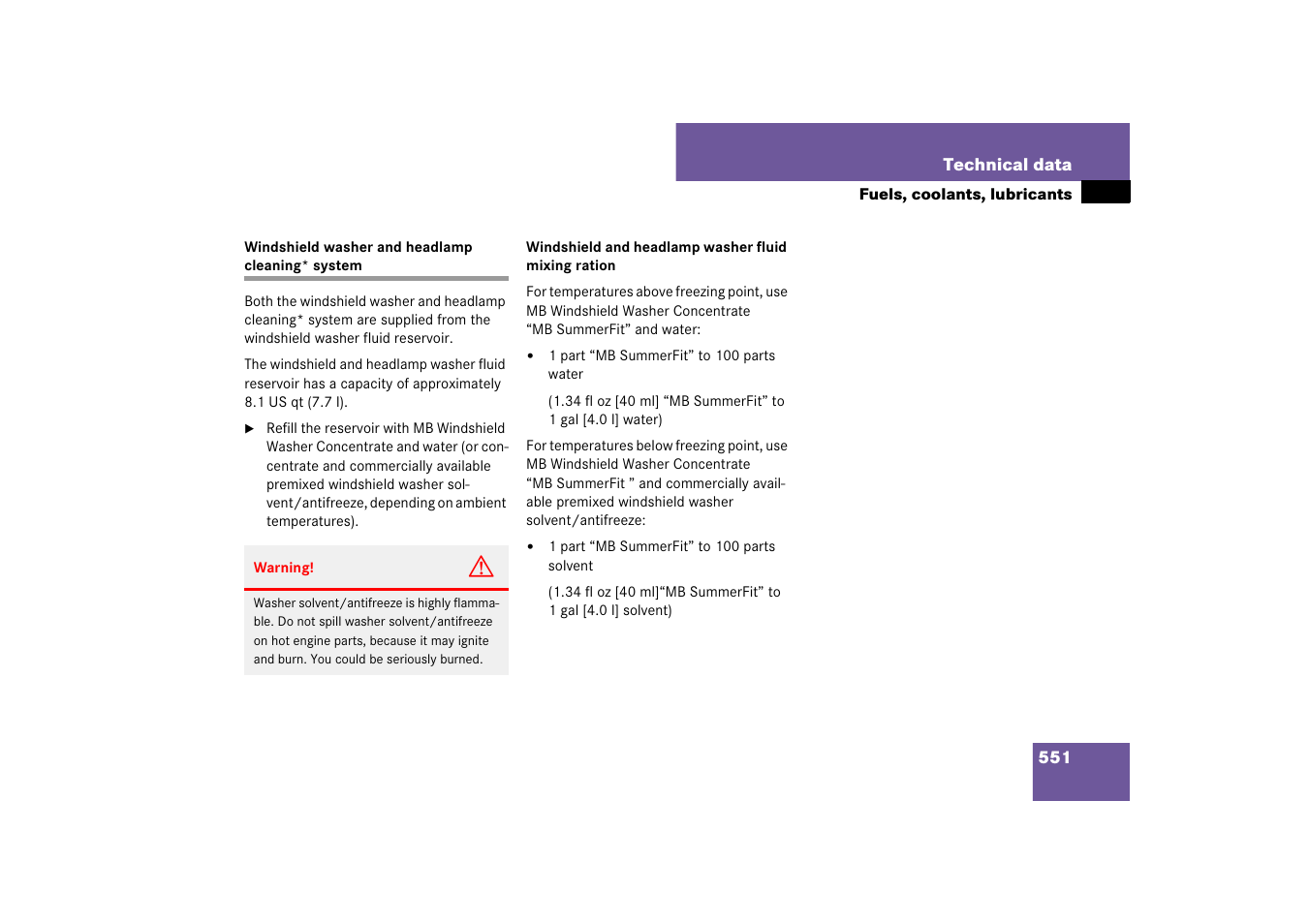 Windshield washer and headlamp cleaning* system | Mercedes-Benz M-Class 2007 Owners Manual User Manual | Page 552 / 585