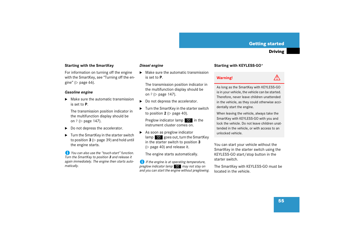 See “starting with keyless-go | Mercedes-Benz M-Class 2007 Owners Manual User Manual | Page 56 / 585