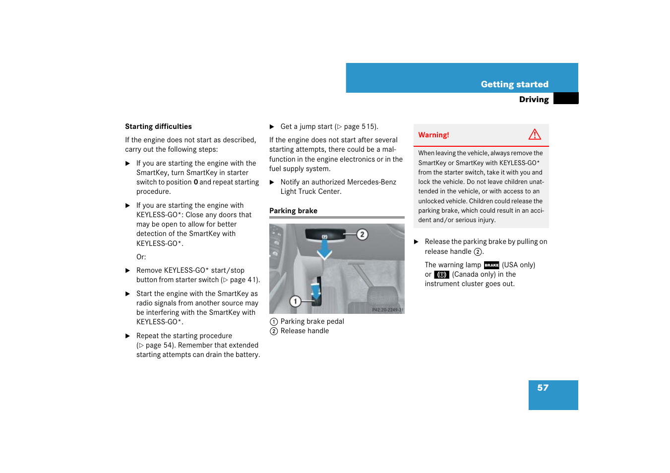 Parking brake | Mercedes-Benz M-Class 2007 Owners Manual User Manual | Page 58 / 585