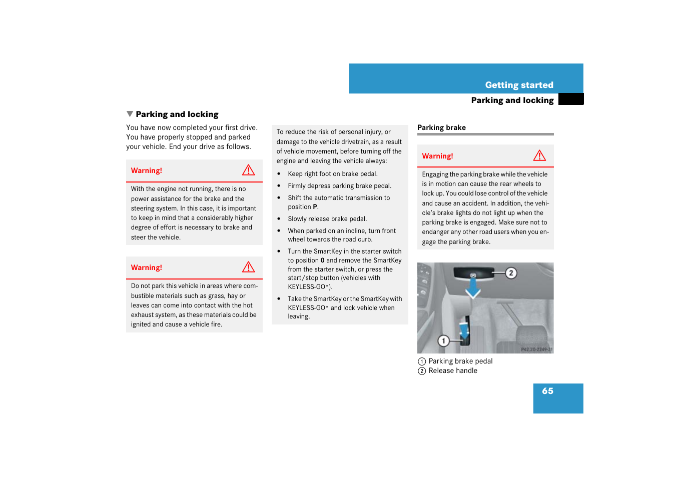 Parking:on hills, Parking brake, Parking and locking | Mercedes-Benz M-Class 2007 Owners Manual User Manual | Page 66 / 585