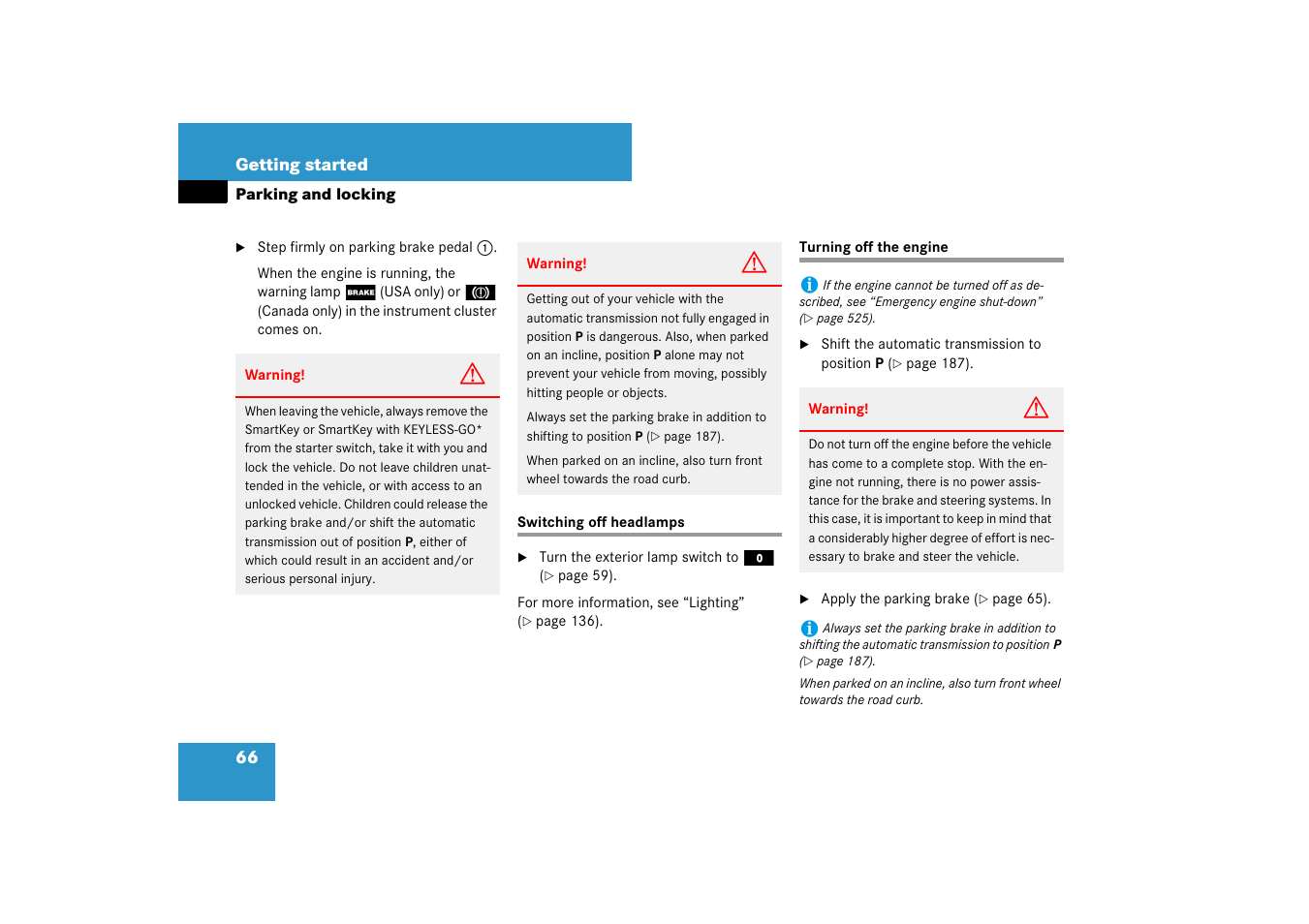 Turning off the engine, Switching off headlamps turning off the engine, See “turning off the en- gine | Mercedes-Benz M-Class 2007 Owners Manual User Manual | Page 67 / 585