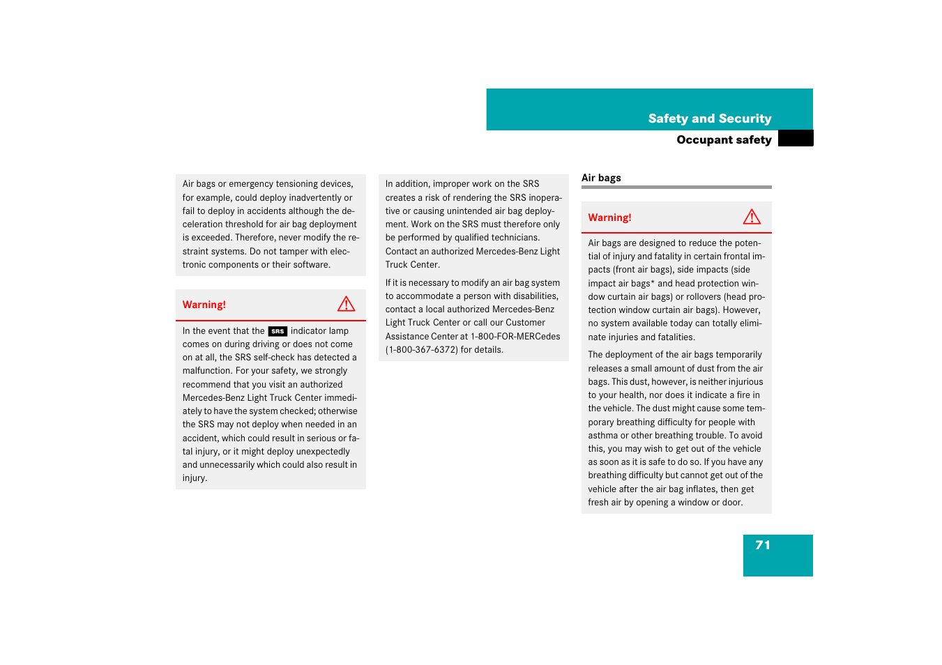 Air bags | Mercedes-Benz M-Class 2007 Owners Manual User Manual | Page 72 / 585