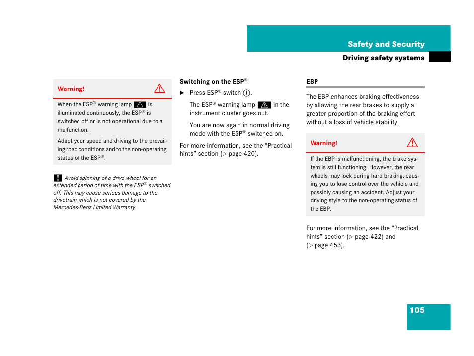 105 safety and security | Mercedes-Benz R-Class 2007 Owners Manual User Manual | Page 106 / 570