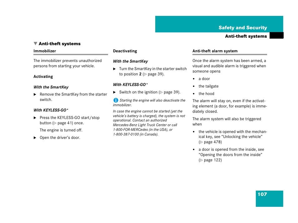 Anti-theft systems, Anti-theft systems:immobilizer, Anti-theft systems:anti-theft alarm system | Immobilizer anti-theft alarm system | Mercedes-Benz R-Class 2007 Owners Manual User Manual | Page 108 / 570