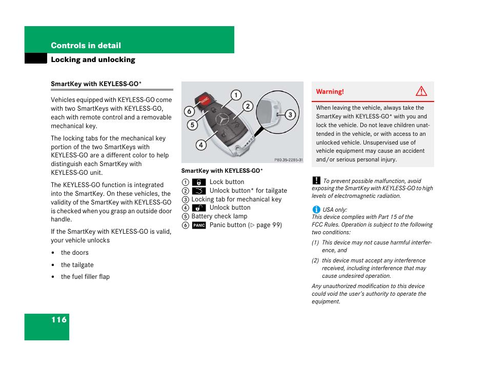 Smartkey with keyless-go, On, see “smartkey with keyless-go, Go, see “smartkey with keyless-go | Mercedes-Benz R-Class 2007 Owners Manual User Manual | Page 117 / 570