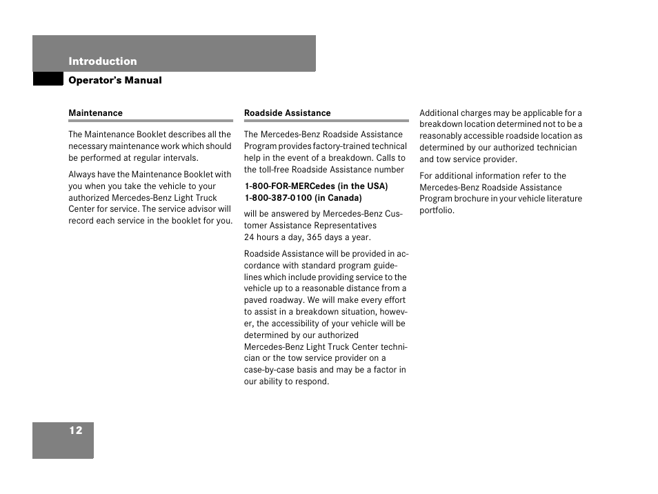 Maintenance, Roadside assistance, Maintenance roadside assistance | Mercedes-Benz R-Class 2007 Owners Manual User Manual | Page 13 / 570