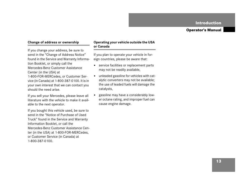 Change of address or ownership, Operating your vehicle outside the usa or canada | Mercedes-Benz R-Class 2007 Owners Manual User Manual | Page 14 / 570