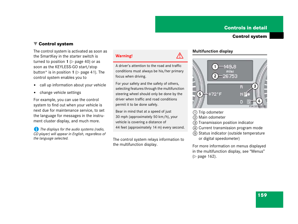 Control system, Control system:multifunction display, Multifunction display | Mercedes-Benz R-Class 2007 Owners Manual User Manual | Page 160 / 570