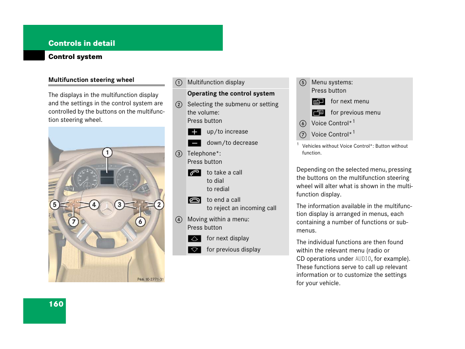 Control system:multifunction steering wheel, Multifunction steering wheel | Mercedes-Benz R-Class 2007 Owners Manual User Manual | Page 161 / 570