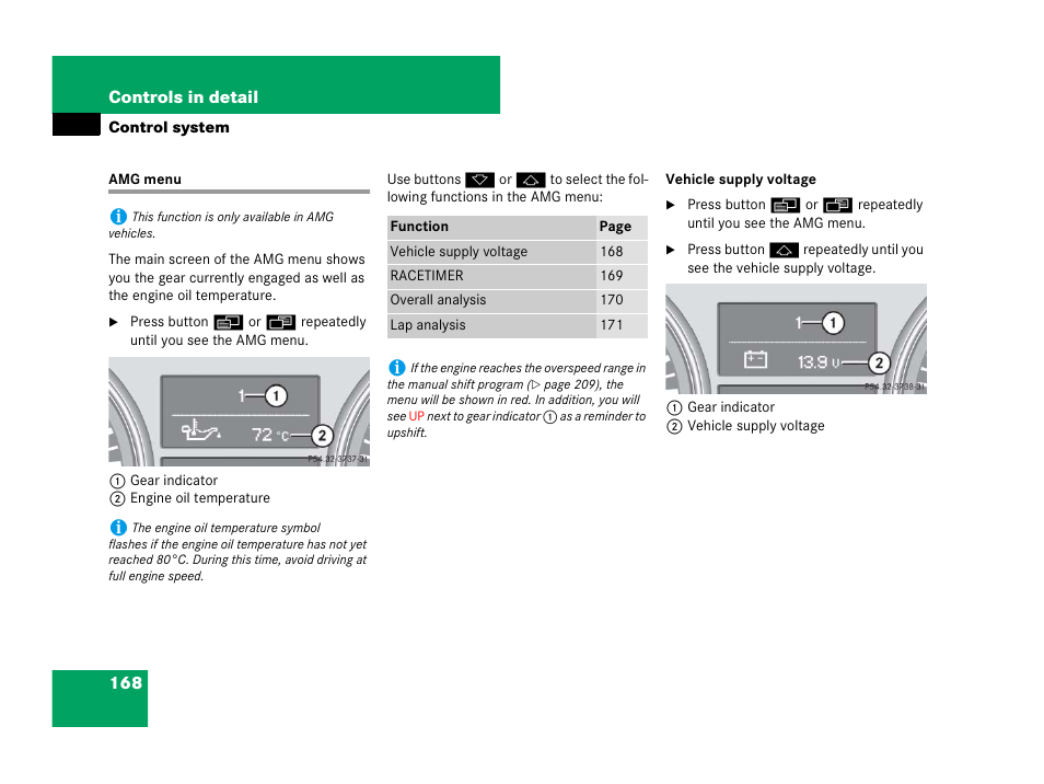 Control system menus:amg menu, Amg menu | Mercedes-Benz R-Class 2007 Owners Manual User Manual | Page 169 / 570