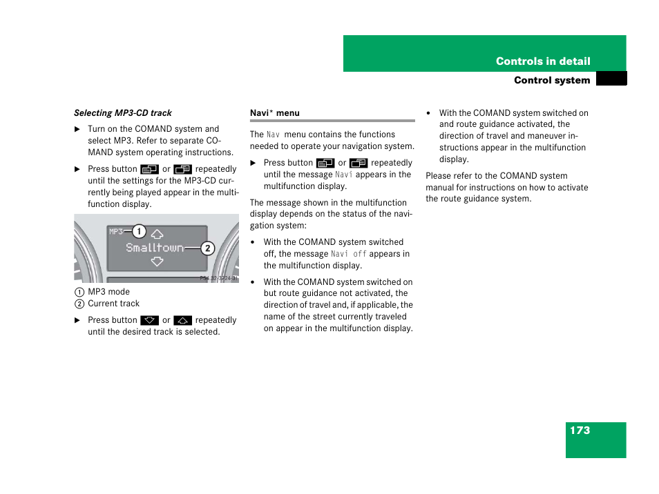 Navigation system, Navi* menu | Mercedes-Benz R-Class 2007 Owners Manual User Manual | Page 174 / 570