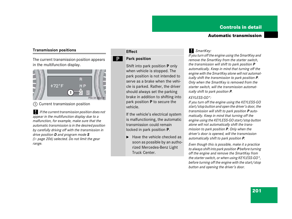 Automatic transmission:transmission positions, Transmission positions | Mercedes-Benz R-Class 2007 Owners Manual User Manual | Page 202 / 570