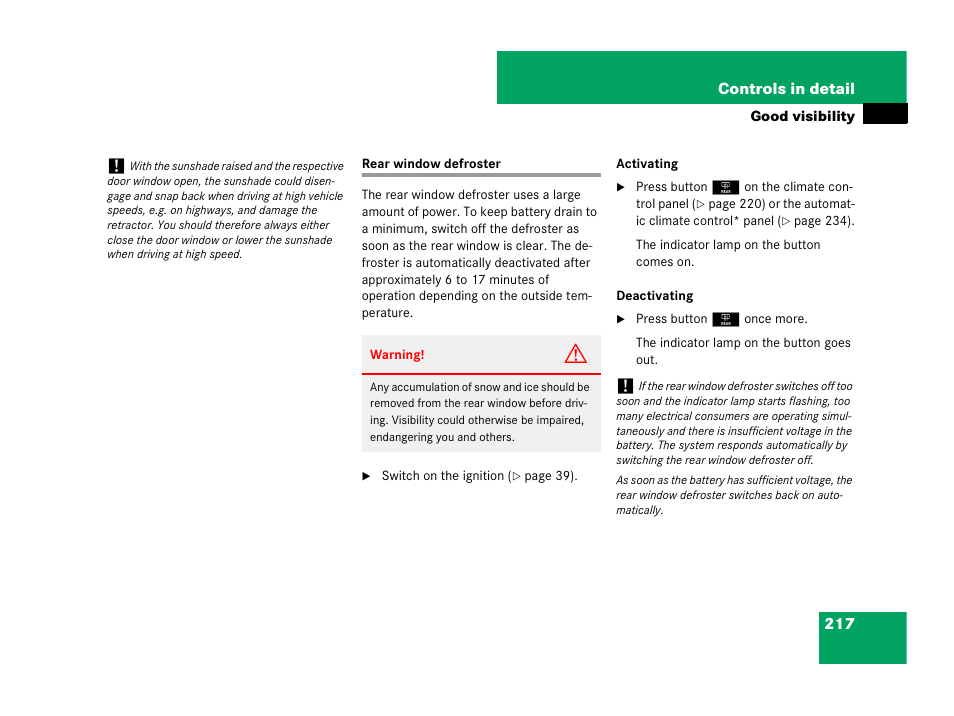 Rear window defroster | Mercedes-Benz R-Class 2007 Owners Manual User Manual | Page 218 / 570