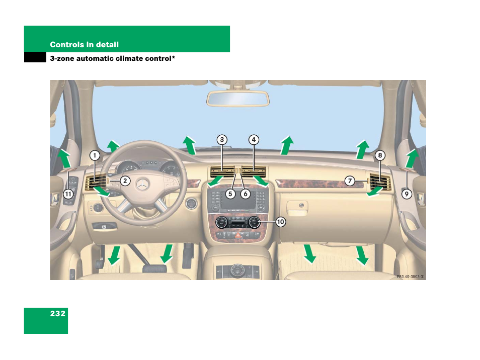 Automatic climate control (3-zone), Zone automatic climate control | Mercedes-Benz R-Class 2007 Owners Manual User Manual | Page 233 / 570