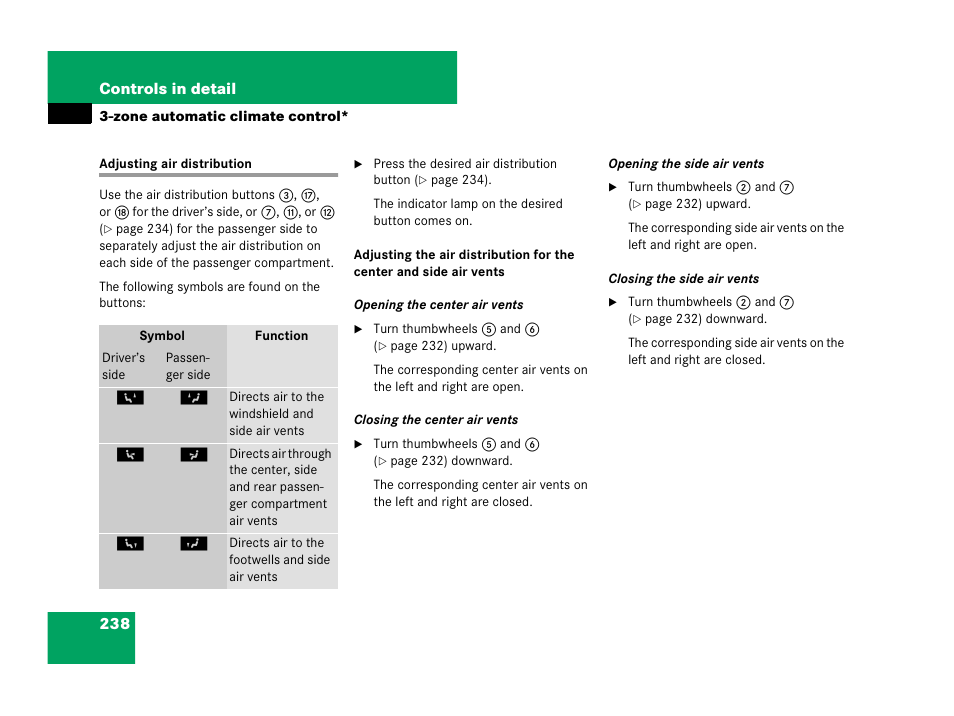 Air distribution, Adjusting air distribution | Mercedes-Benz R-Class 2007 Owners Manual User Manual | Page 239 / 570