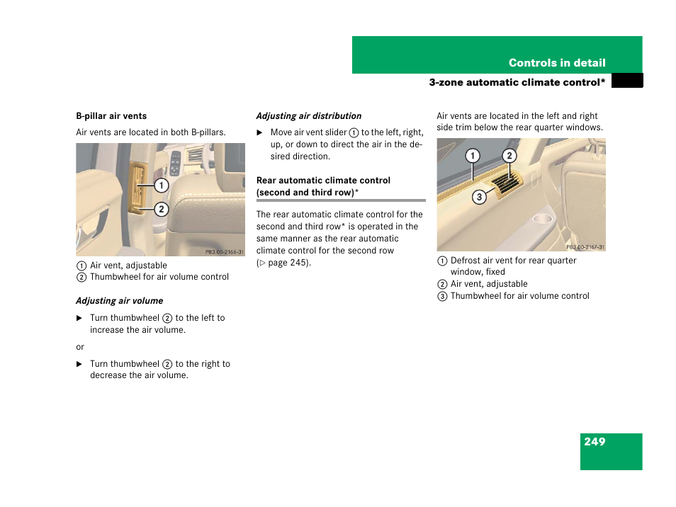 Air vents, rear | Mercedes-Benz R-Class 2007 Owners Manual User Manual | Page 250 / 570
