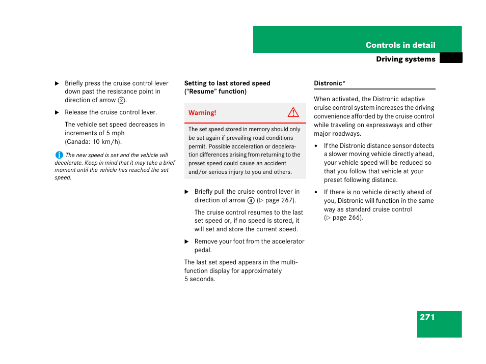 Driving systems:distronic, Distronic | Mercedes-Benz R-Class 2007 Owners Manual User Manual | Page 272 / 570