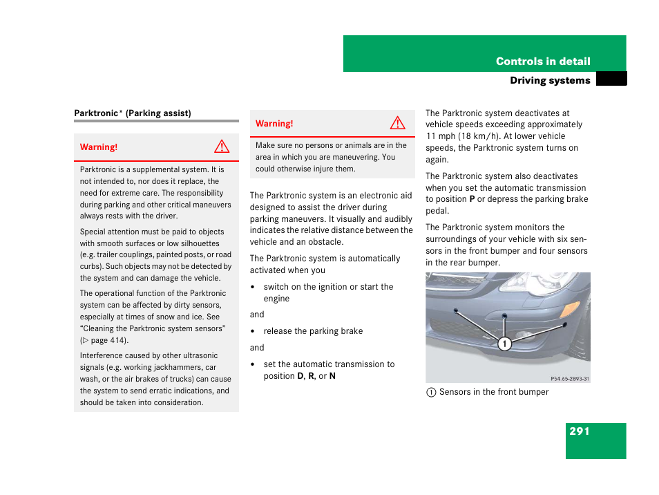 Parktronic* (parking assist) | Mercedes-Benz R-Class 2007 Owners Manual User Manual | Page 292 / 570