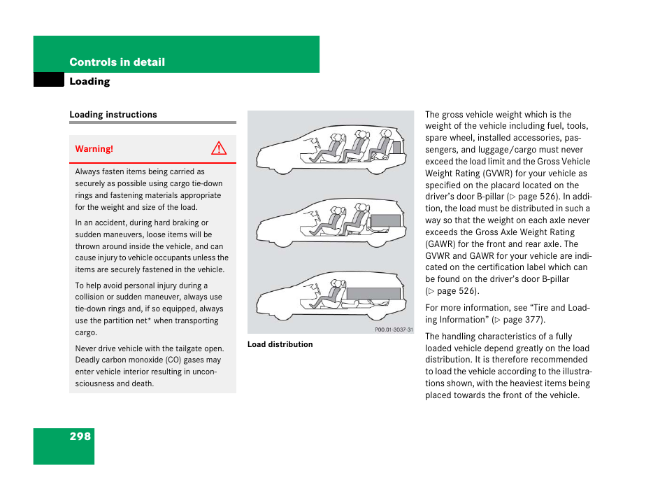 Vehicle loading:loading instructions, Loading instructions | Mercedes-Benz R-Class 2007 Owners Manual User Manual | Page 299 / 570