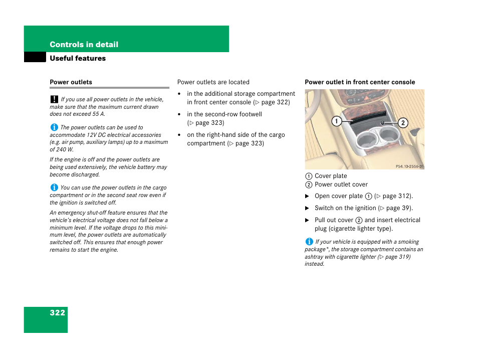 Power outlets | Mercedes-Benz R-Class 2007 Owners Manual User Manual | Page 323 / 570