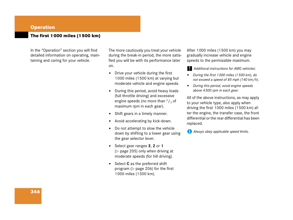 The first 1000 miles (1500 km), The first 1 000 miles (1 500 km), 346 operation | Mercedes-Benz R-Class 2007 Owners Manual User Manual | Page 347 / 570