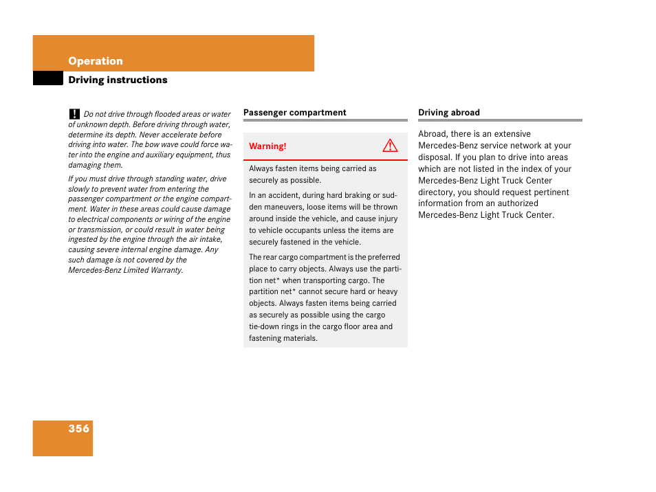 Passenger compartment, Driving:abroad, Passenger compartment driving abroad | Mercedes-Benz R-Class 2007 Owners Manual User Manual | Page 357 / 570