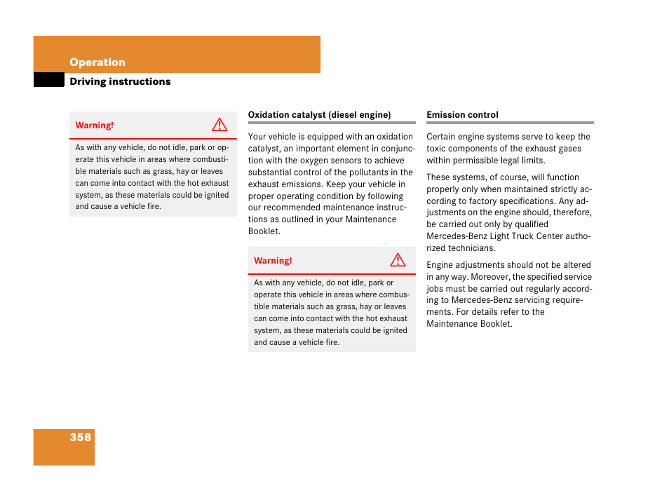 Oxidation catalyst (diesel engine), Emission control | Mercedes-Benz R-Class 2007 Owners Manual User Manual | Page 359 / 570