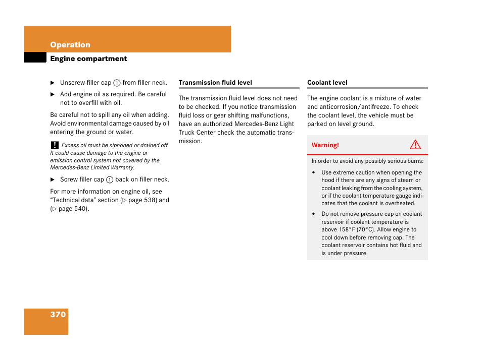 Fluids:automatic transmission fluid, Coolant, Transmission fluid level coolant level | See “coolant level | Mercedes-Benz R-Class 2007 Owners Manual User Manual | Page 371 / 570