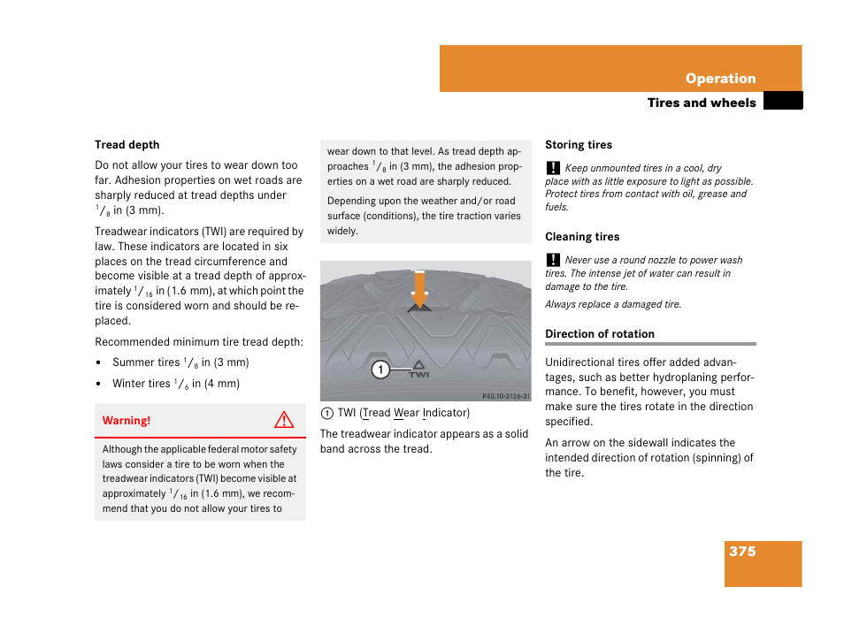 Direction of rotation (tires), Direction of rotation, 375 operation | Mercedes-Benz R-Class 2007 Owners Manual User Manual | Page 376 / 570