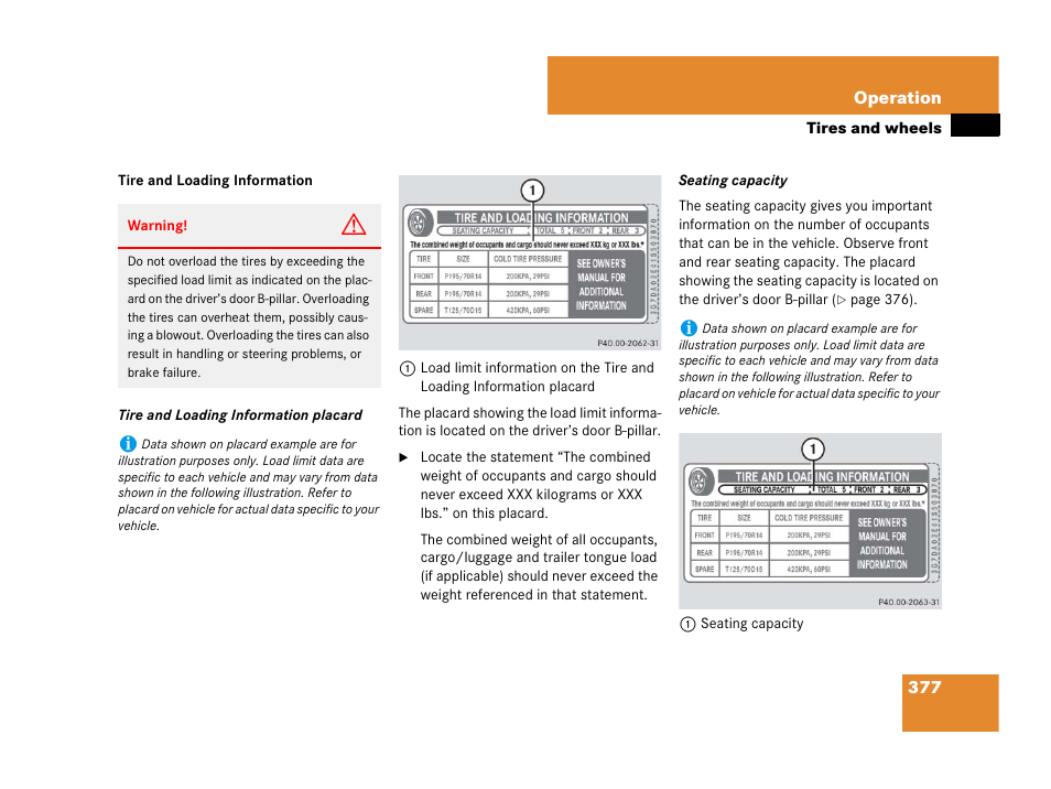On, see “tire and load- ing information | Mercedes-Benz R-Class 2007 Owners Manual User Manual | Page 378 / 570