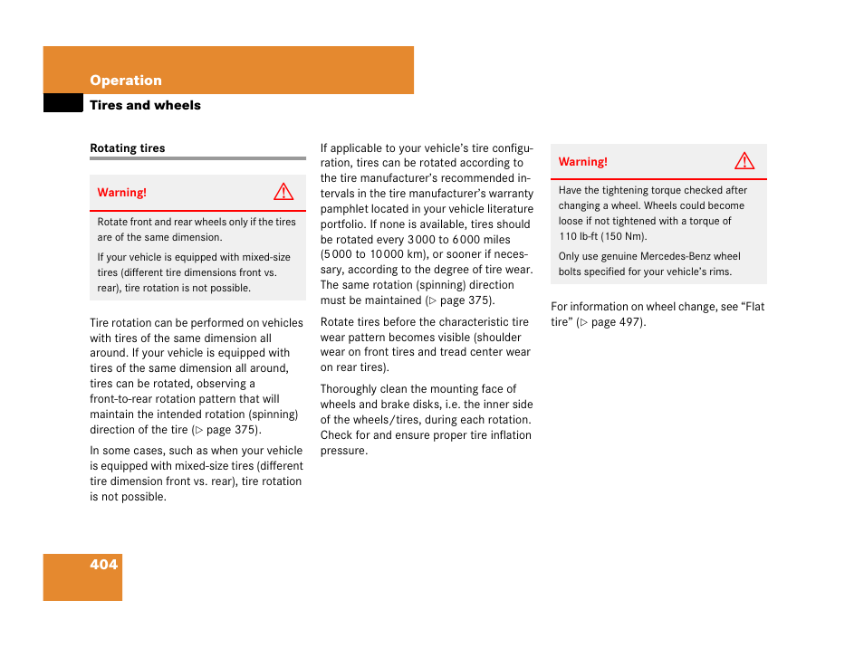 Tires:rotating, Rotating tires | Mercedes-Benz R-Class 2007 Owners Manual User Manual | Page 405 / 570